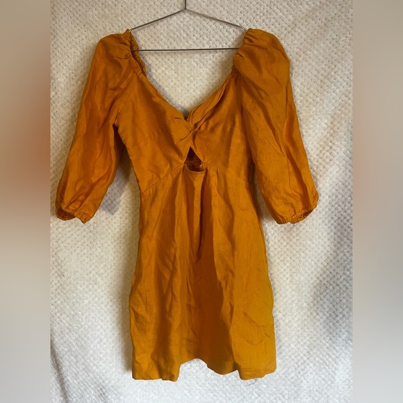 LOFT Beach Linen Cutout Mini Pocket Dress Puff Sleeve Small - Picture 3 of 9